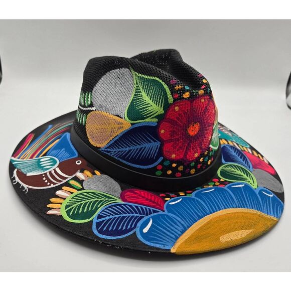 Hand Painted Hat Mexican Floral Bird Colorful Western Cowgirl - Picture 3 of 8